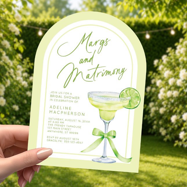 Convite Chá de Noiva Margs e Matrimônio (Shown on a 5" x 7" invitation with Arch Corner Style)