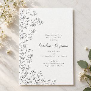 Convite Chá de Noiva Minimalista Boho Preto e Branco Flora