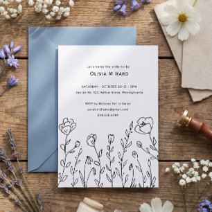 Convite Chá de Noiva Minimalista Flor Silvestre Rústica