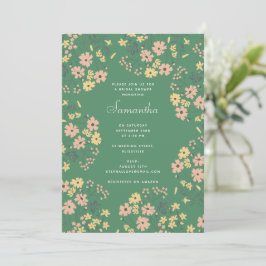 Convite Chá de Noiva Moderno Boho Padrão Floral Verde
