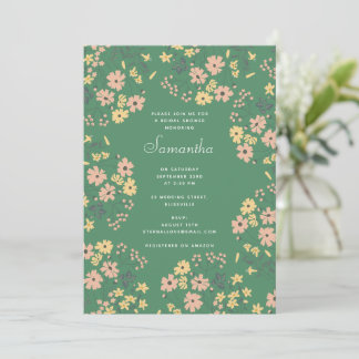 Convite Chá de Noiva Moderno Boho Padrão Floral Verde