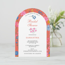 Convite Chá de Noiva Moderno Boho Vermelho Floral Flores S