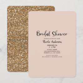 Convite Chá de Noiva Moderno com Brilho Dourado Glamouroso