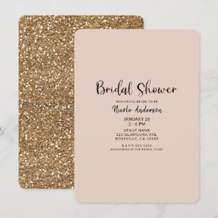 Convite Chá de Noiva Moderno com Brilho Dourado Glamouroso