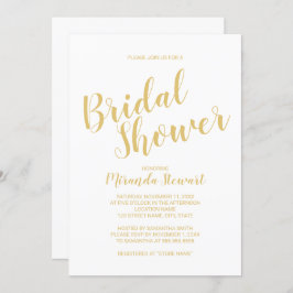 Convite Chá de Noiva Moderno em Branco e Dourado