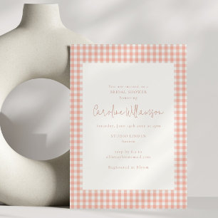 Convite Chá de Noiva Moderno em Xadrez Gingham Pêssego