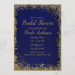 Convite Chá de Noiva Moderno Glamouroso com Brilho Dourado