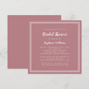 Convite Chá de Noiva Moderno Quadrado Chic Rosa Pó Rosa Ve