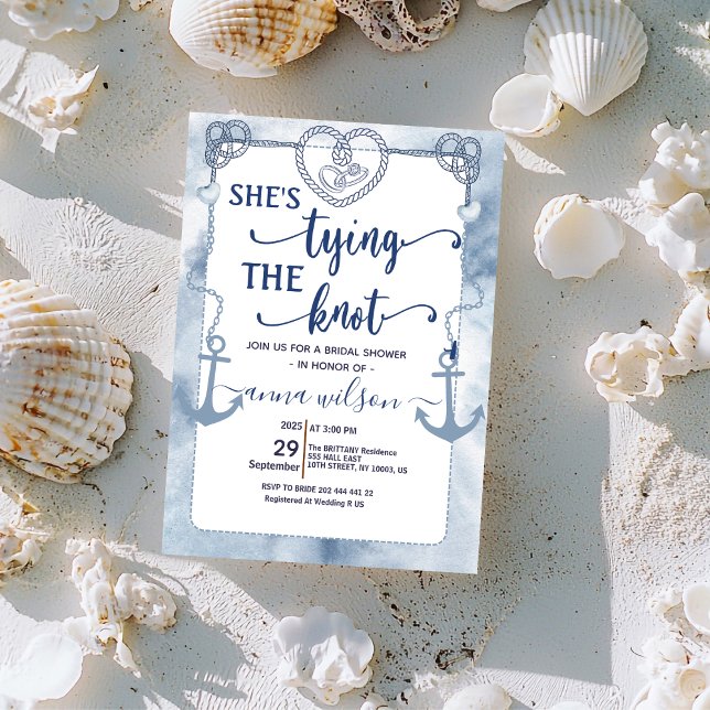 Convite Chá de Noiva Náutico "Ela Está Fazendo um Nó" (nautical wedding bridal invitations destination elegant modern tropical coastal beachy classic beach)