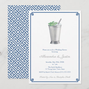 Convite Chá de Noiva Navy Blue & Silver Gray Mint Julep