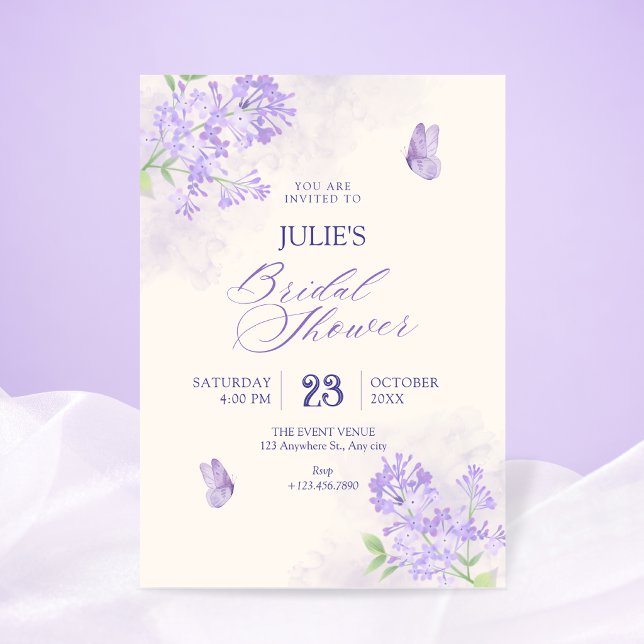 Convite Chá de noiva no jardim floral roxo (Criador carregado)