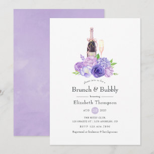 Convite Chá de Noiva Pastel Violeta Floral Brunch & Bubbly