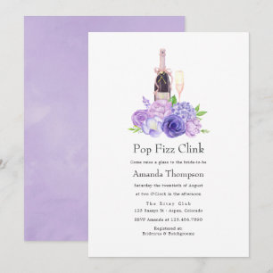 Convite Chá de Noiva Pastel Violeta Floral Pop Fizz Clink
