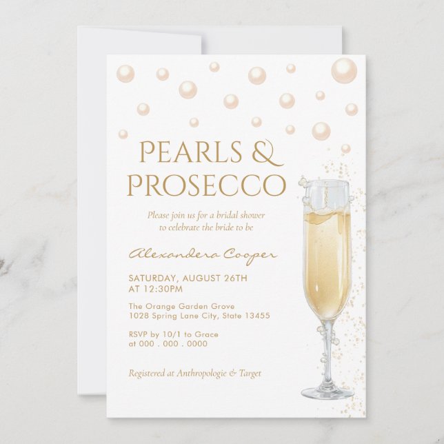 Convite Chá de Noiva Pérolas e Prosecco (Frente)
