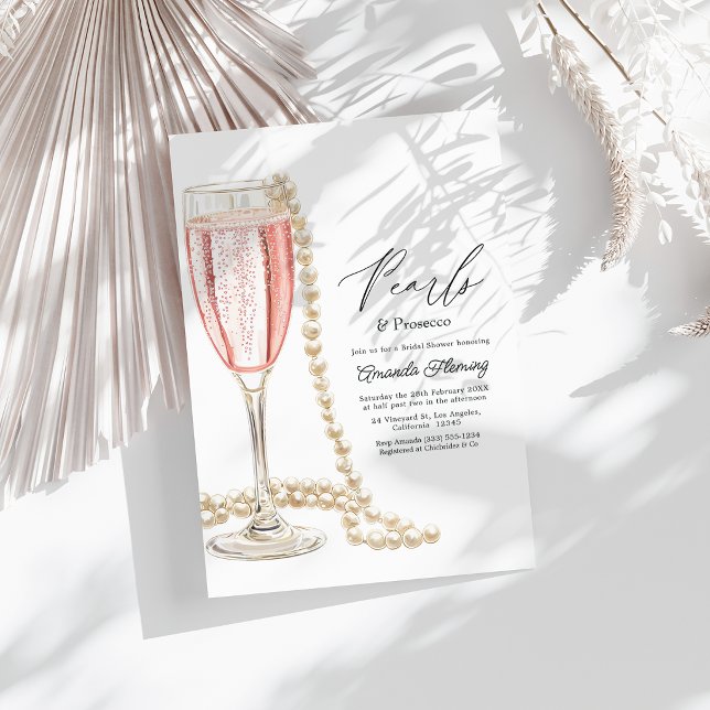 Convite Chá de Noiva Pérolas e Prosecco (Pearls & Prosecco Bridal Shower Invitation)