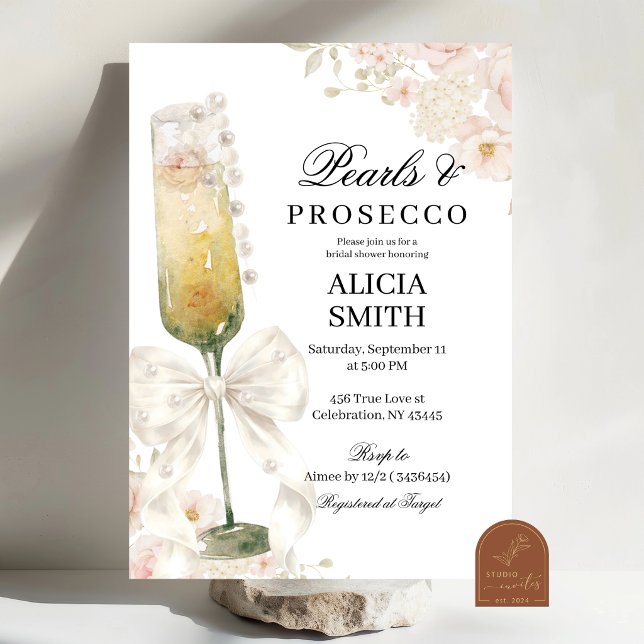 Convite Chá de Noiva Pérolas e Prosecco Arco de Marfim (Criador carregado)