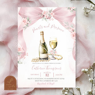 Convite Chá de Noiva Pérolas e Prosecco Coquette Rosa