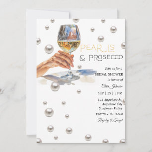 Convite Chá de Noiva Pérolas Elegantes e Prosecco