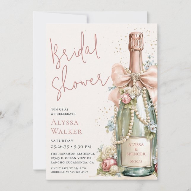Convite Chá de Noiva Pérolas & Prosecco (Frente)