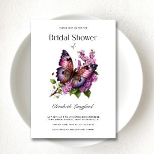 Convite Chá de Noiva Personalizável Borboleta Floral Roxa