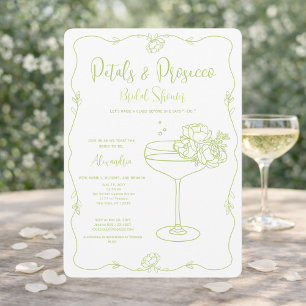 Convite Chá de Noiva Pétalas Prosecco Sálvia Desenhado à M