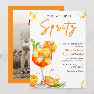 Convite Chá de Noiva Photo Laranja Amor à Primeira Spritz