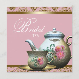 Convite Chá de Noiva Pink Gold Damask