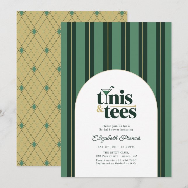 Convite Chá de Noiva Preppy com Tinis e Camisetas no Count (Frente/Verso)