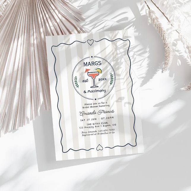 Convite Chá de Noiva Preppy Margs & Matrimony (Preppy Margs & Matrimony Bridal Shower Invitation)