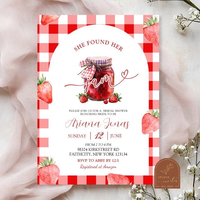 Convite Chá de Noiva Red Gingham Morango Summer Jam (Criador carregado)
