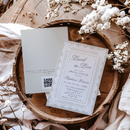 Convite Chá de Noiva Renda Creme Código QR Laced in Love