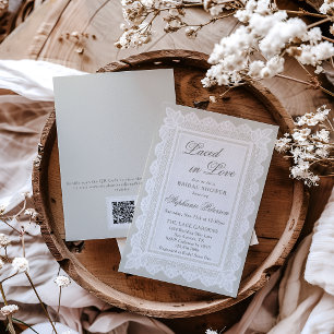 Convite Chá de Noiva Renda Creme Código QR Laced in Love
