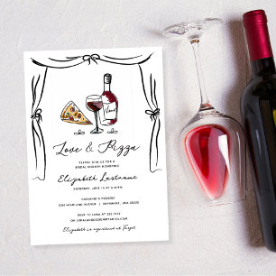 Convite Chá de Noiva Retro Desenhado à Mão Amor e Pizza