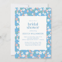 Chá de Noiva Retro Vintage Boho Azul Floral Ditsy