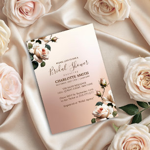 Convite Chá de Noiva Rosa Bege Luxuoso com Rosa a Óleo