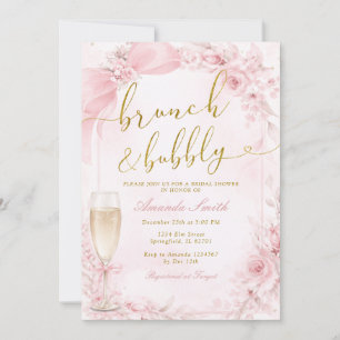Convite Chá de Noiva Rosa com Brunch e Champanhe Bubbly