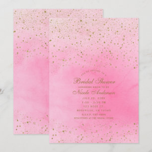 Convite Chá de Noiva Rosa Cor-de-Rosa e Dourado com Brilho