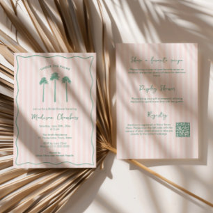 Convite Chá de Noiva Rosa Verde Desenhado à Mão Palm Sprin