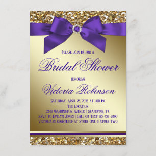 Convite Chá de Noiva Roxo e Dourado