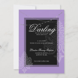 Convite Chá de noiva roxo e preto moderno e elegante