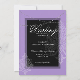 Convite Chá de noiva roxo e preto moderno e elegante