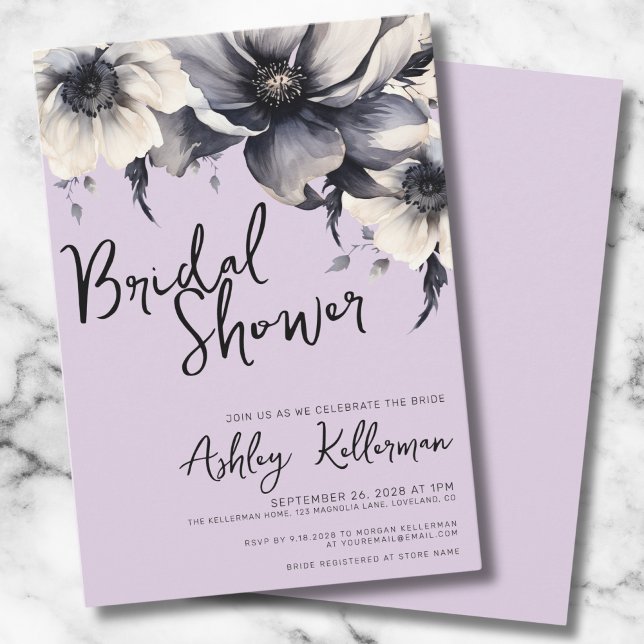 Convite Chá de Noiva Roxo Floral (Elegant Floral Lilac Lavender Bridal Shower Party Invitation)