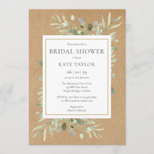 Convite Chá de Noiva Rústico Água-Marinha Dourado