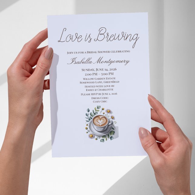 Convite Chá de Noiva Rústico Espresso Love Is Brewing (Love Is Brewing Rustic Espresso Bridal Shower Invitations
)