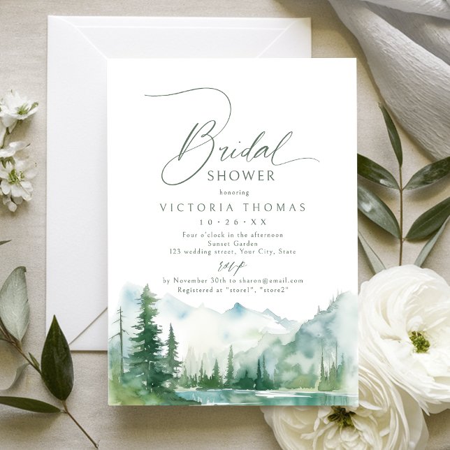 Convite Chá de Noiva Rústico Floresta da Montanha Sage (Sage Mountain Forest Rustic Bridal Shower Invitation)