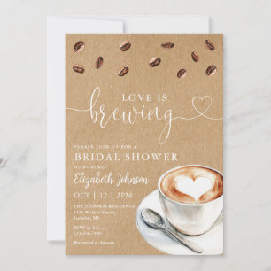 Convite Chá de Noiva Rústico Kraft Love Is Brewing Coffee