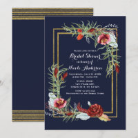 Chá de Noiva Rústico Outono Marsala Floral Azul Ma