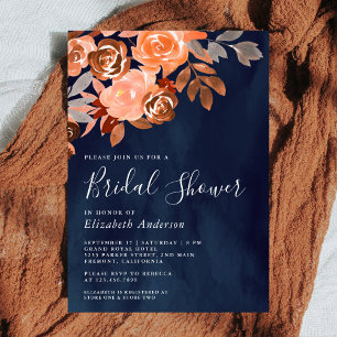 Convite Chá de Noiva Rústico Terracota Floral Azul Naval
