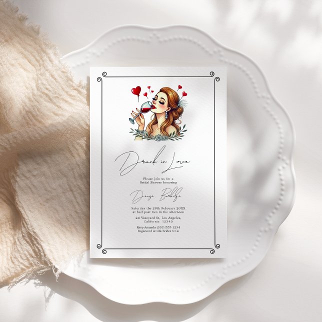 Convite Chá de Noiva Sofisticado da Bêbada Apaixonada (Elegant Drunk in Love Bridal Shower Invitation)