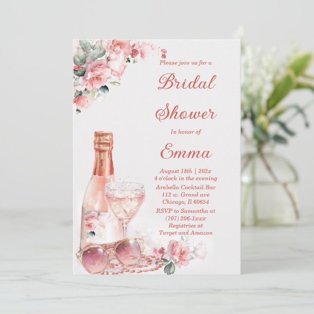Convite Chá de Noiva Sofisticado Rosa Bege Elegante (Em pé/Frente)